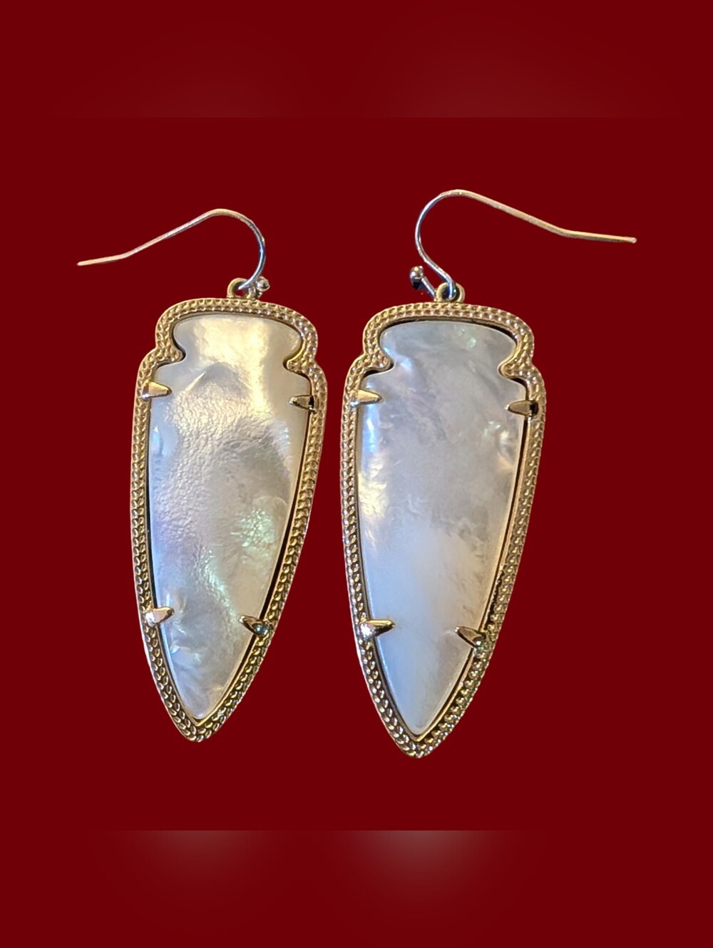 Kendra Scott Skylar Gold-Trim White Mother-of-Pearl Arrowhead Drop Earrings